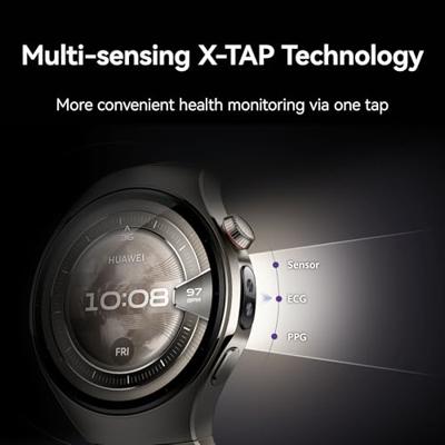 HUAWEI WATCH 5, 42 mm Smartwatch, Multi-Sensing X-TAP, Gezondheid APK, Real-Time Vingertop Bloedzuurstof, tot 7 dagen batterijduur, eSIM, 904L roestvrij staal, iOS & Android, Goud