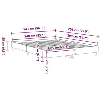 Bedframe zonder matras 140x200 cm spaanplaat artisanaal eiken