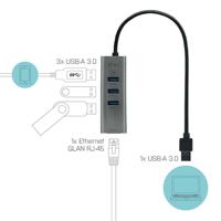 i-tec 3-Port USB 3.0 Metal + Gigabit LAN usb-hub - thumbnail