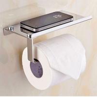 Roestvrijstaal glanzende wc papier houder papier Roll hanger met mobiele telefoonopslag shelf - thumbnail