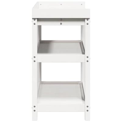 VidaXL Oppottafel met schappen 108x45x86,5 cm massief grenenhout wit