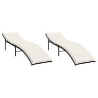 Ligbedden 2 st met kussens poly rattan zwart - thumbnail