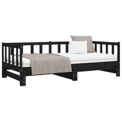 Slaapbank uitschuifbaar massief grenenhout zwart 2x(90x190) cm
