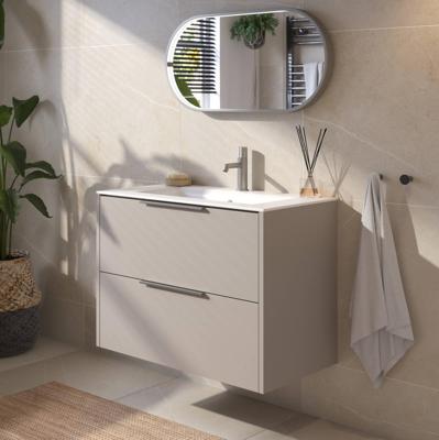 Saqu Lima badmeubel incl. keramische wastafel 80x46x61cm mat greige - rvs greep