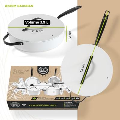 BE Living Pannenset Essential keramische anti-aanbaklaag - geschikt voor alle warmtebronnen - wit - 5 Delig