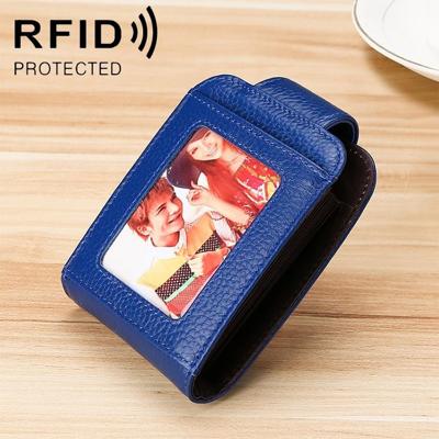 KB189 verticale koeienhuid lederen orgel vorm meerdere kaartsleuven anti-magnetische RFID portemonnee voor dames met transparant venster (Sapphire Bl KB189 verticale koeienhuid lederen orgel vorm meerdere kaartsleuven anti-magnetische RFID portemonnee voor dames met transparant venster (Sapphire Bl