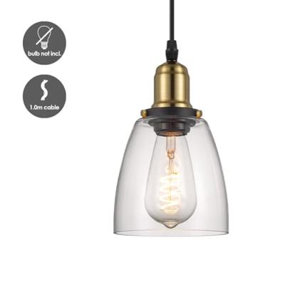 Metalen Hanglamp - Inclusief 3 Glazen Lampenkap - Helder - Ø65 x 128 cm - E27 fitting - voor gebruik in slaapkamers en werkruimtes - Inclusief 1 meter kabel