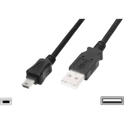 Digitus AK-300130-010-S USB-kabel USB 2.0 USB-A stekker, USB-mini-B stekker 1.00 m Zwart Rond, Afgeschermd (dubbel)