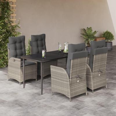 5-delige Tuinset met kussens poly rattan lichtgrijs