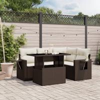 5-delige Loungeset met kussens poly rattan bruin - thumbnail