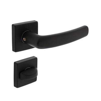 Deurkruk Denham op rozet 50x50x10 mm + 7mm nokken met WC-sluiting 8mm zwart Deurkruk Denham op rozet 50x50x10 mm + 7mm nokken met WC-sluiting 8mm zwart