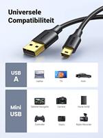 UGREEN Mini USB Kabel USB 2.0 Kabel USB A naar Mini USB B Kabel Mini Datakabel Mini USB Oplaadkabel Ondersteund voor GoPro Hero 4, 3+, 3, PS3 Controller, Externe Harde Schijf enz. (3m) - thumbnail