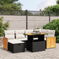 7-delige Loungeset met kussens poly rattan zwart - thumbnail