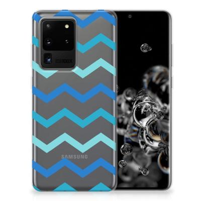 Samsung Galaxy S20 Ultra | TPU bumper | Zigzag Blauw Samsung Galaxy S20 Ultra | TPU bumper | Zigzag Blauw