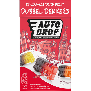 Autodrop Doldwade Dubbeldekkers DropFruit 280 gram bij Jumbo Autodrop Doldwade Dubbeldekkers DropFruit 280 gram bij Jumbo