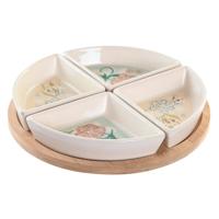 Snackdienblad DKD Home Decor 21,5 x 21,5 x 1 cm Beige Wit Keramiek Traditioneel - thumbnail