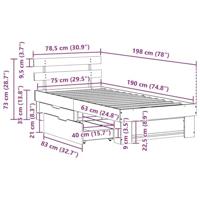 Bedframe met lade met hoofdeinde met opslag Bruin 75 x 190 cm Massief grenenhout - thumbnail