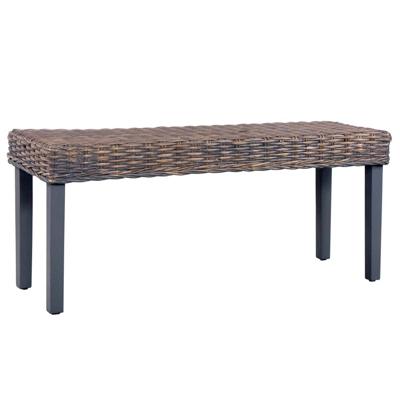 Bankje 110 cm natuurlijk kubu rattan en massief mahoniehout grijs