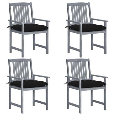 Tuinstoelen 4 st met kussens massief acaciahout grijs