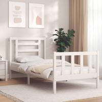 Bedframe met hoofdbord massief hout wit - thumbnail