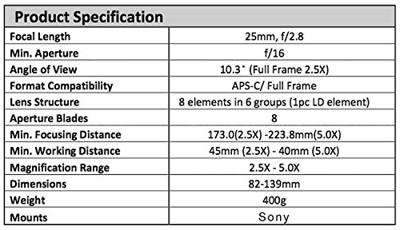 Laowa 25mm F/2.8 2.5-5X Ultra-Macro Sony FE