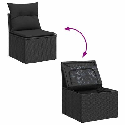 6-delige Loungeset met kussens poly rattan acacia zwart - thumbnail