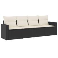 4-delige Loungeset met kussens poly rattan zwart - thumbnail