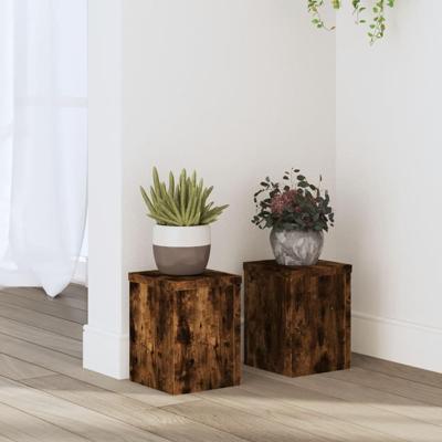 Plantenstandaards 2 st 15x15x20 cm bewerkt hout gerookt eiken Plantenstandaards 2 st 15x15x20 cm bewerkt hout gerookt eiken