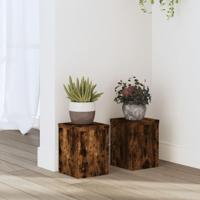 Plantenstandaards 2 st 15x15x20 cm bewerkt hout gerookt eiken - thumbnail