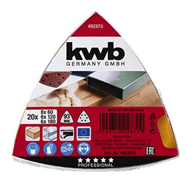 kwb 492870 Deltaschuurpapierset Korrelgrootte (num) 60, 120, 180 (Ø) 93 mm 20 stuk(s)