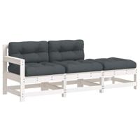 3-delige Loungeset met kussens massief hout wit - thumbnail