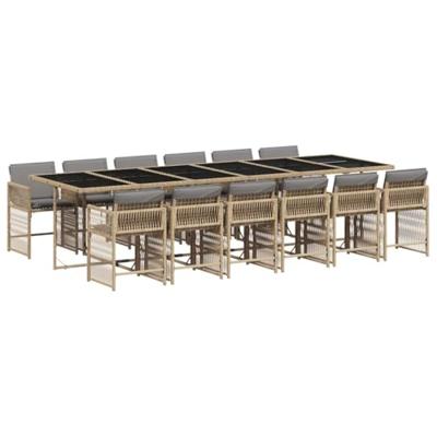 13-delige Tuinset met kussens poly rattan gemengd beige
