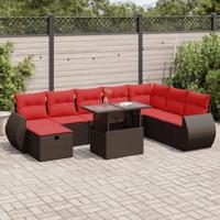 9-delige Loungeset met kussens poly rattan acacia zwart - thumbnail