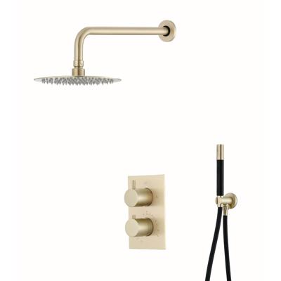 Inbouw Regendouche Set BWS Gold Pro Wanduitloop 30 cm Hoofddouche Mat Goud en Zwart Inbouw Regendouche Set BWS Gold Pro Wanduitloop 30 cm Hoofddouche Mat Goud en Zwart