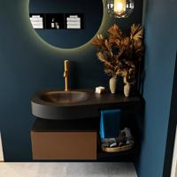 MONDIAZ RIVA 100cm badmeubel onderkast / planchet kleur Rust met 1 lade. Wastafel DULCET links 1 kraangat kleur Urban. - thumbnail