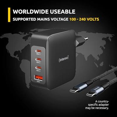 Intenso W140A3C + C520C black USB-oplader 140 W 3x USB-C, 1x USB-A QC 4+, USB PD 3.1, PPS Zwart Binnen GaN, USB Power Delivery (USB-PD) - thumbnail