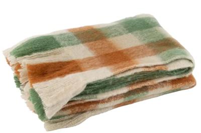 J-Line plaid Ruitjes + Franjes - textiel - wit|groen|bruin J-Line plaid Ruitjes + Franjes - textiel - wit|groen|bruin