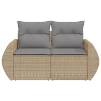 Tuinbank 2-zits met kussens poly rattan beige - thumbnail