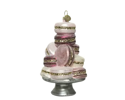 Decoris kerstornament glas Macaron stapel 14cm multi glitters Decoris kerstornament glas Macaron stapel 14cm multi glitters
