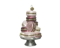 Decoris kerstornament glas Macaron stapel 14cm multi glitters - thumbnail