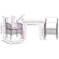 3-delige Bistroset met kussens poly rattan zwart - thumbnail