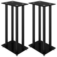 VidaXL Luidsprekerstandaards 2 st 4 pijlers gehard glas zwart - thumbnail