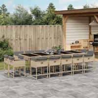 15-delige Tuinset met kussens poly rattan gemengd beige - thumbnail