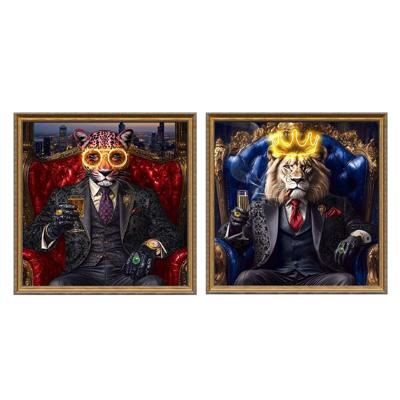 Canvas Home ESPRIT Blauw Zwart Luipaard Leeuw Loft 100 x 4 x 100 cm (2 Stuks)