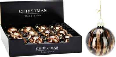 Kerstbal Marmer Bruin Glitter Glas Ø8cm