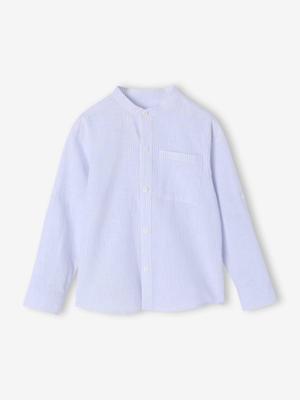 Gestreept jongenshemd met maokraag blauw, gestreept