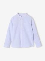 Gestreept jongenshemd met maokraag blauw, gestreept - thumbnail