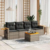 5-delige Loungeset met kussens poly rattan grijs - thumbnail