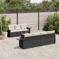 8-delige Loungeset met kussens poly rattan zwart - thumbnail