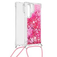 Lunso - Backcover hoes met koord - Samsung Galaxy S22 Ultra - Glitter Roze - thumbnail